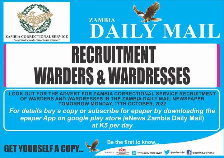 application letter for zambia correctional service recruitment