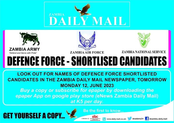 Zambia National Service Shortlisted Candidates Final List PDF Download