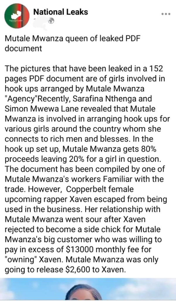 Mutale Mwanza Taking Legal Action Against Those Dragging & Xaven In The PDF Scandal