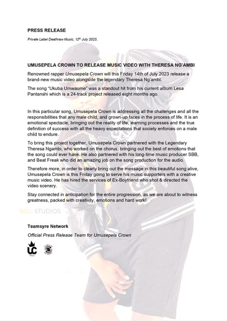 Umusepela Crown and Theresa Ng'ambi Set to Drop Visuals